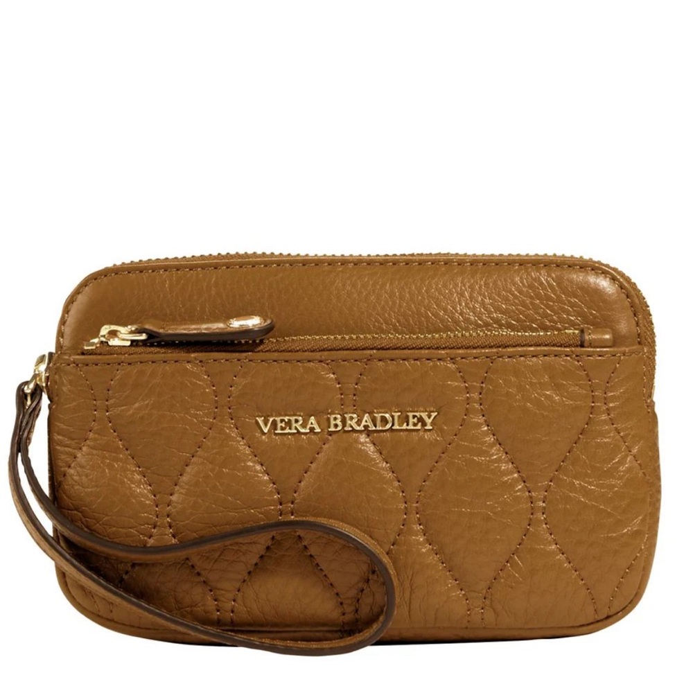 Vera Bradley Tan Leather Quilted Wristlet Like New